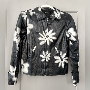 Flower Print Charcoal Raglan Sleeve Coat in Water-Repellent Fabric